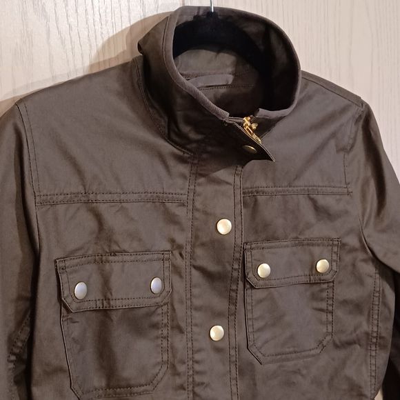 J Crew Women's Resin-Coated Twill Field Jacket, Size PM, Brown - Picture 3 of 9